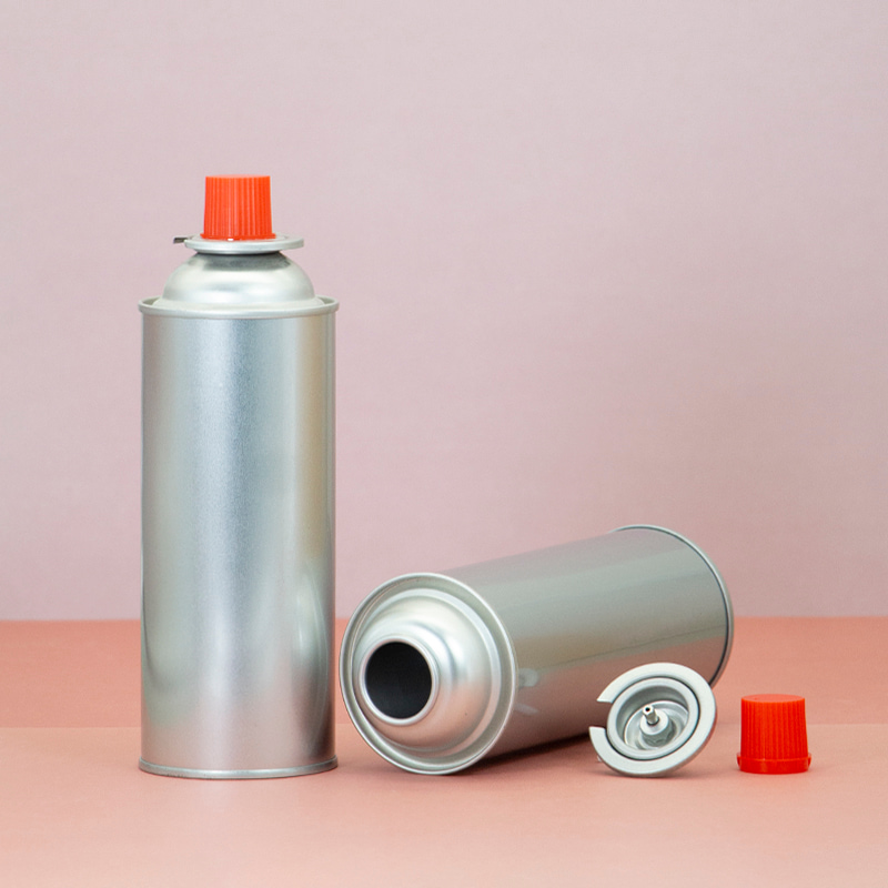 Empty tin can for butane gas camping stoves