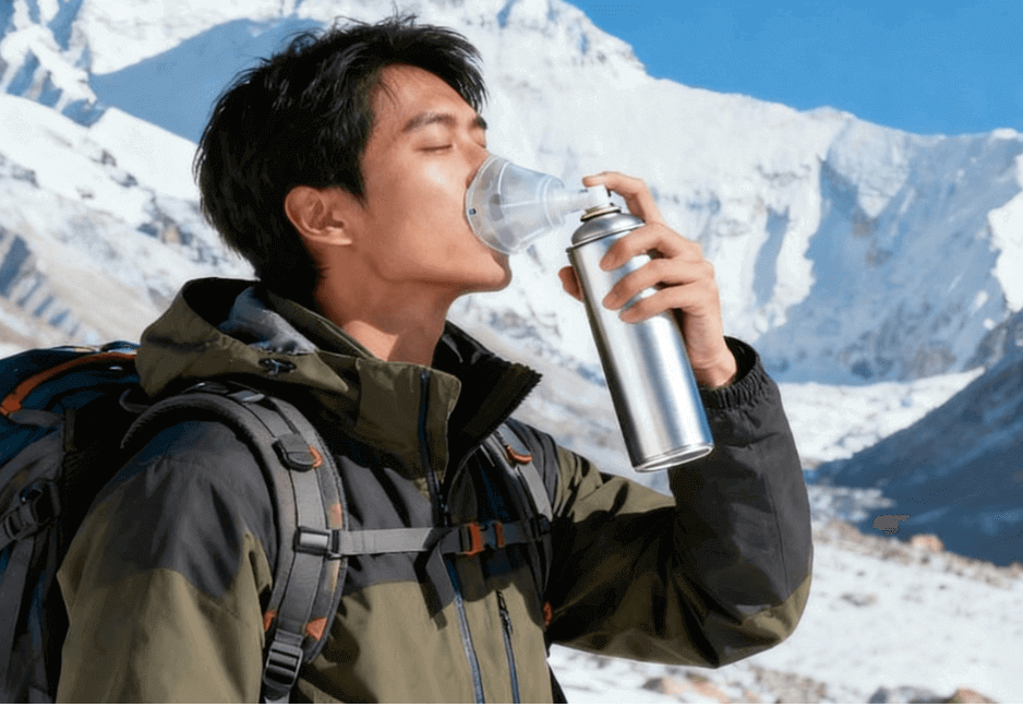 Portable pure oxygen can with inhaler mask