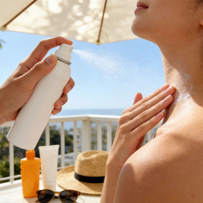 Sunscreen spray application